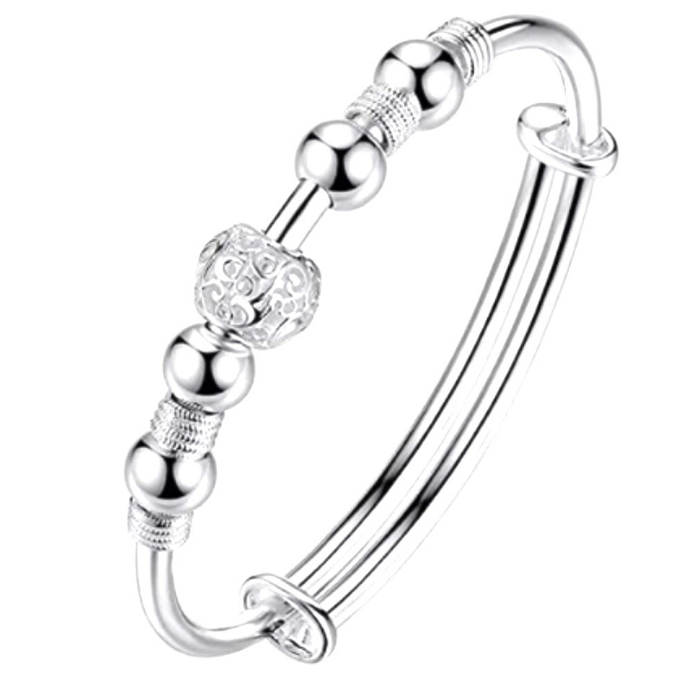 925 Sterling Silver Bangle Bracelet Anxiety Beaded Bracelet Fidgit Plated Bangle